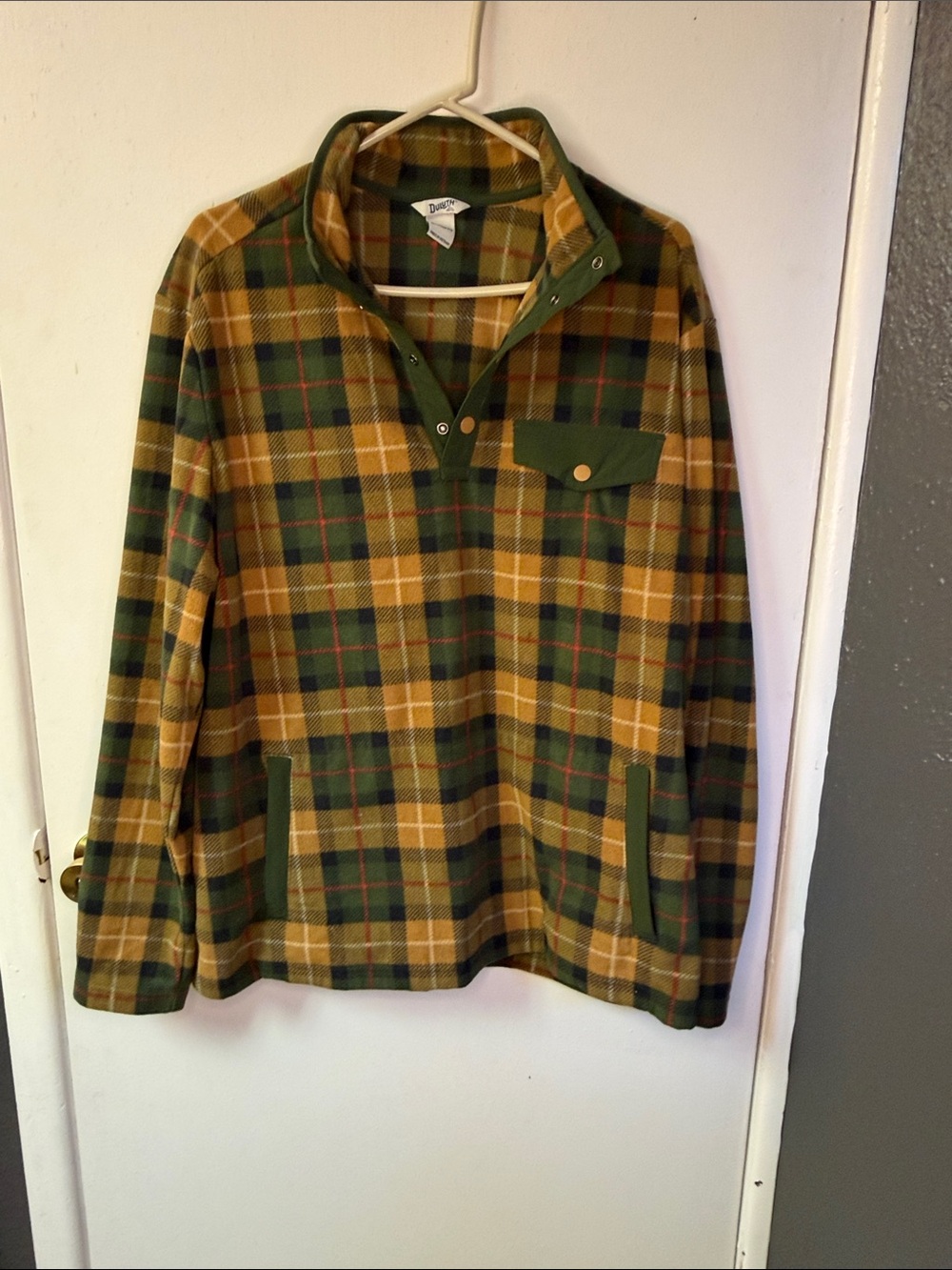 Duluth Trading Co Green and Mustard Plaid Lightweight Shirt Jacket